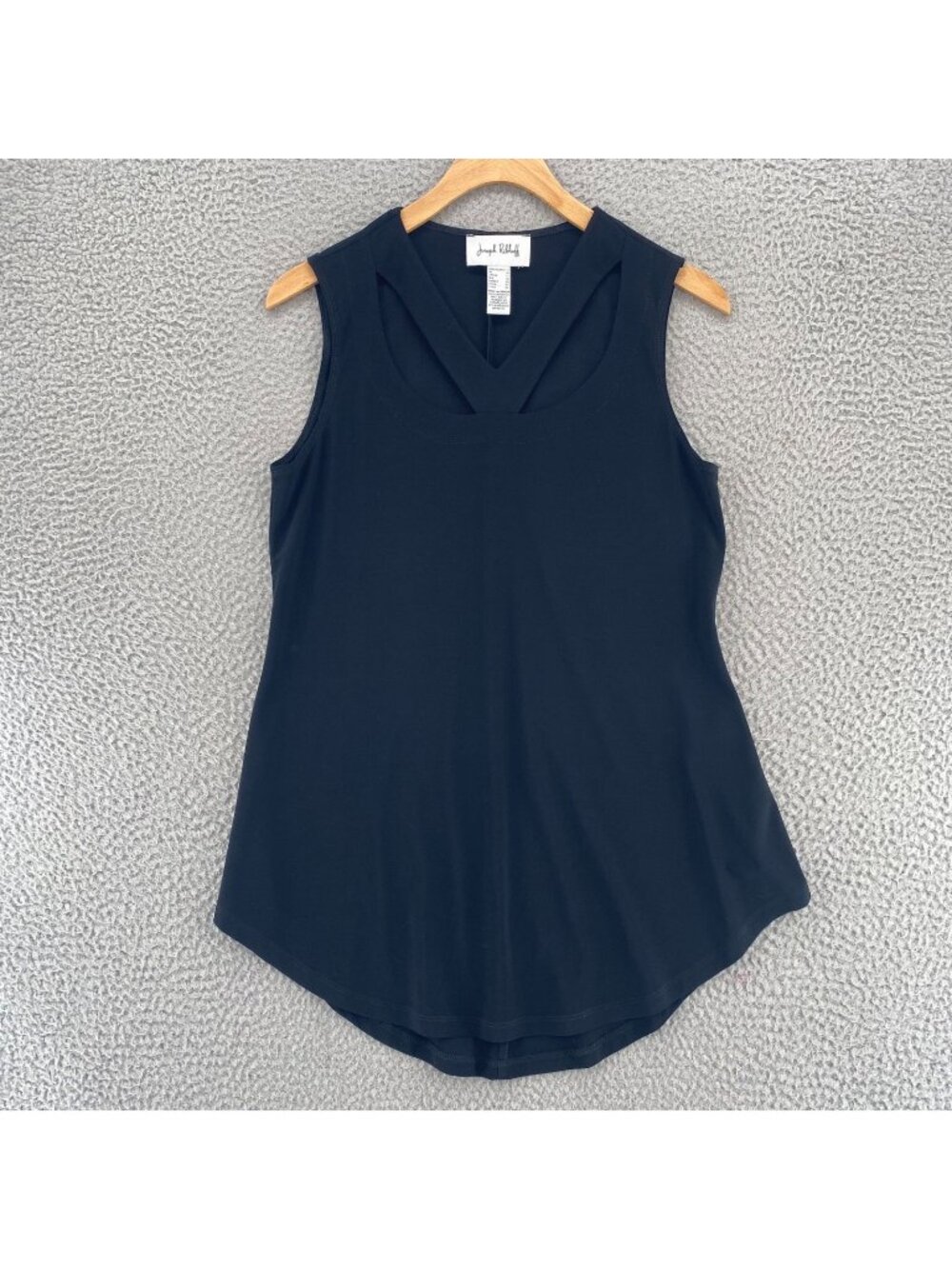 Joseph Ribkoff Top Womens 8 Black Cutout V Neck Sleeveless Tunic Tank Stretch